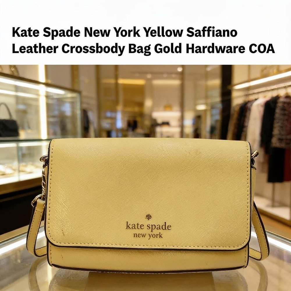 Kate Spade New York yellow saffiano leather crossbody bag with gold hardware